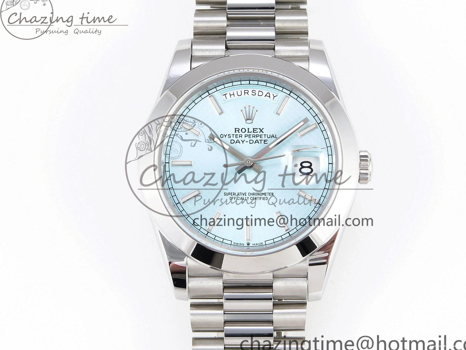 Good Copy Rolex Watches Stick Ice BP Day-Date A SS Dial 904 Bracelet 1876 New On Version Markers 40mm 228239 Blue ZipUp President Dial SS 0105